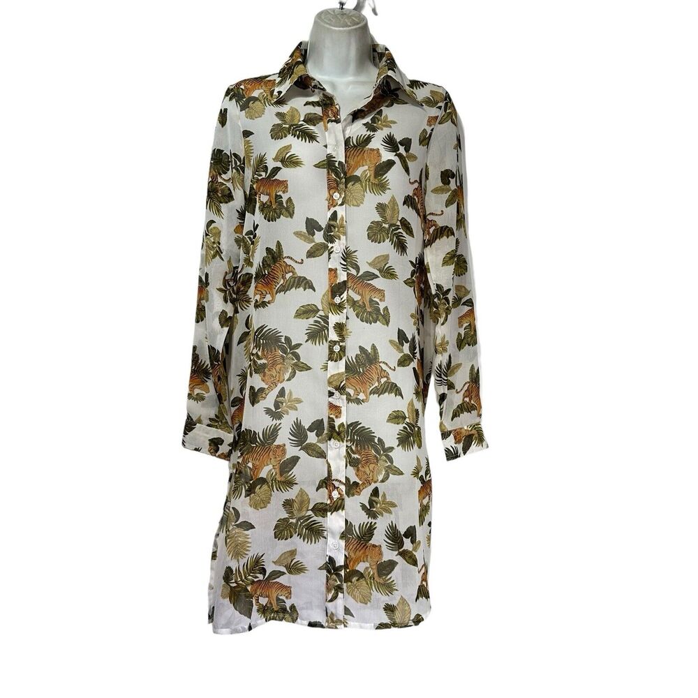 Live 4 Truth Women's Semi Sheer Tiger Print Long Sleeve Blouse Size S